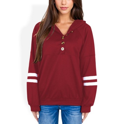 Anna-Kaci Women's Button-Front Hoodie with Stripe Sleeve Detail and Relaxed Fit
