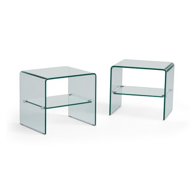 MAXZZZ Contemporary Glass Top End Tables – Aluminum Frame Side Tables for Living Room, Tempered Safety Glass Design