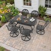 7-Piece Rectangle Cast Aluminum Outdoor Patio Dining Set with Swivel Chairs & Brown Cushions & Umbrella Hole - 4 of 4