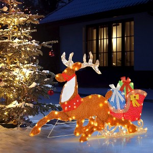 Costway Lighted 2D Christmas Reindeer and Sleigh Decoration Pre-Lit Glittered Decoration - 1 of 4