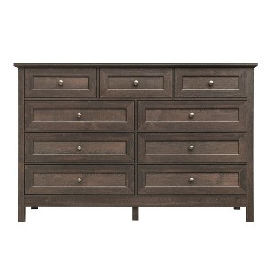 Wood Rustic 9-Drawer Storage Dresser with Silver Handles Brown Bedroom Cabinet - 1 of 4