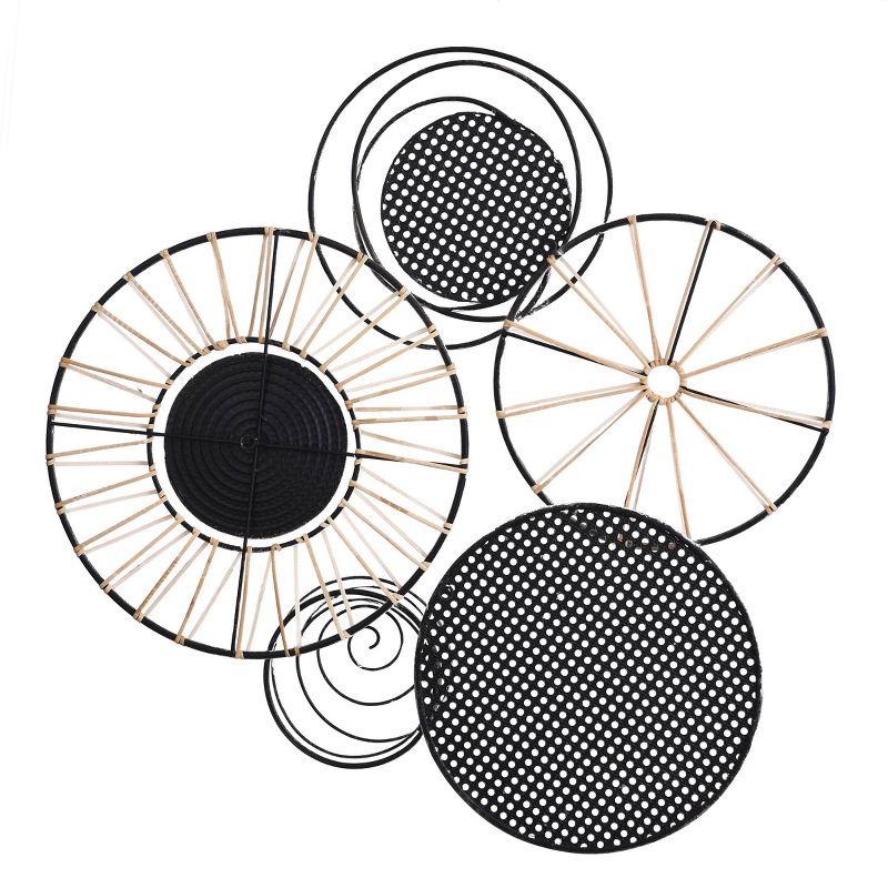 Nobu Circular Moments Iron and Rattan Multiple Sized Disc Framed Wall Sculpture - StyleCraft, 4 of 8