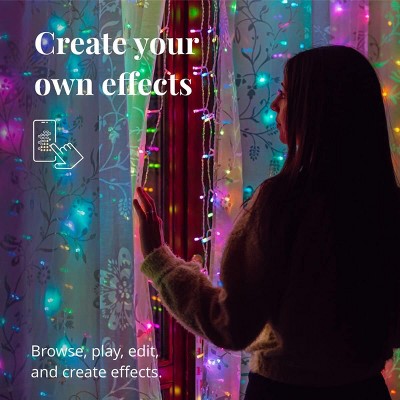 Twinkly Multicolor and Warm White LED Curtain Lights, 5x7 ft, Transparent Wire