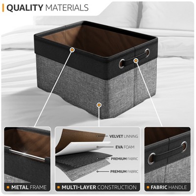 Sorbus Large Black and Gray Fabric Collapsible Storage Bins with Handles