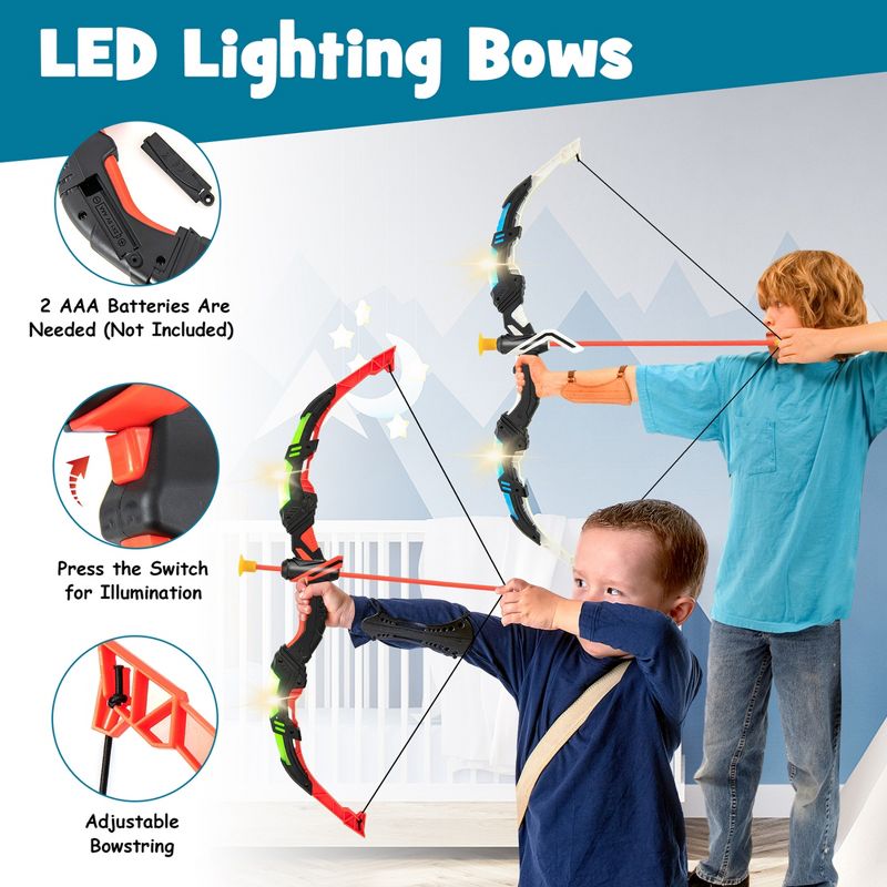 Costway 2-Pack Bow and Arrow Set for Kids LED Light Up Archery Toy with 20 Suction Arrows, 5 of 11