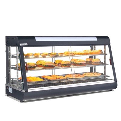ROVSUN Pizza Warmer Food Warmer Display, 3-Tier Electric Food Warmer Commercial Countertop w/LED Lighting Adjustable Removable Shelves Glass Door