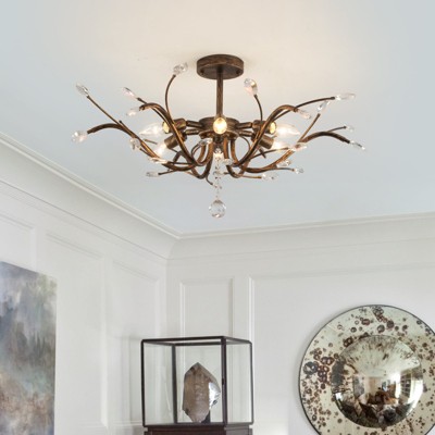 LLHZSY 6-Light Vintage Crystal Candle Tree Branches Flush Mount Ceiling Light - Black - W28 3/4"