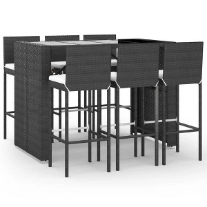 vidaXL Patio Bar Set-7 Piece-Weather-Resistant Black Poly Rattan-Includes Stools & Cushions-Tempered Glass Tabletop-Modern Outdoor Furniture - 1 of 4
