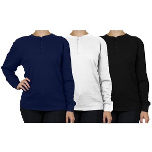 Blue Ice  Women's Loose Fit  Waffle-Knit Thermal Henley- 3 Pack - 1 of 1