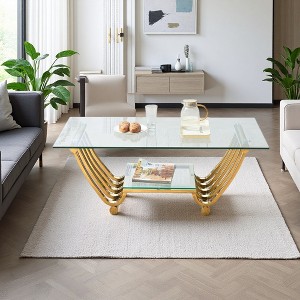 47" Two-Tier Stainless Steel Glass Coffee Table - 1 of 4