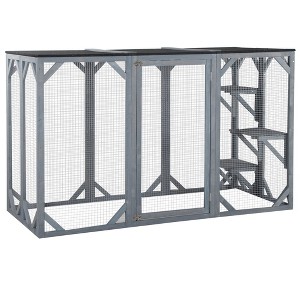 71" x 32" x 44" Large Wooden Outdoor Cat Enclosure Catio Cage With 3 Platforms - 1 of 4