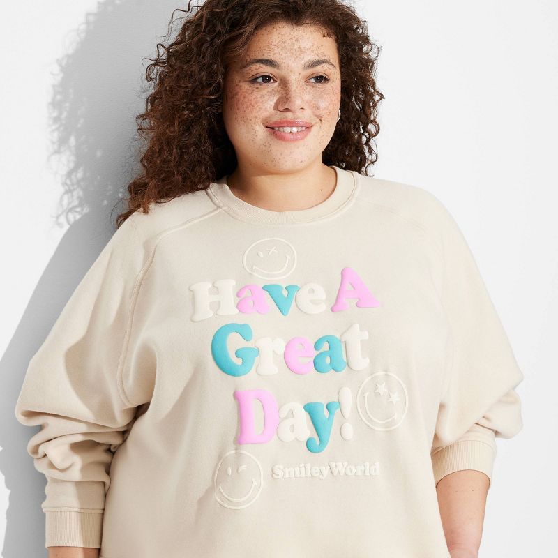 Women's Great Day SmileyWorld Graphic Sweatshirt - Beige, 4 of 5