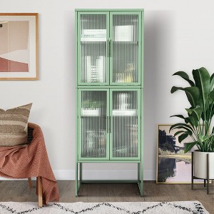 4-Door Tempered Glass Cabinet with 4 Glass Doors Adjustable Shelves U-Shaped Leg - 1 of 4