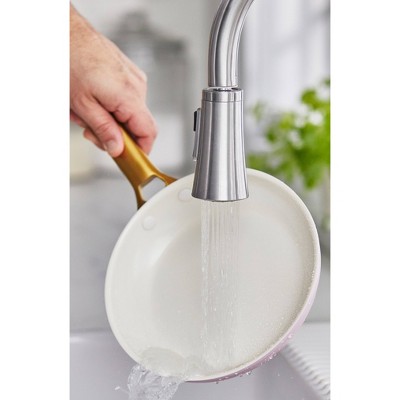 Blush Pink Ceramic Nonstick 10-Piece Cookware Set with Gold Handles