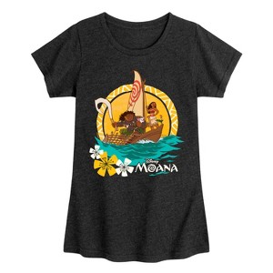 Girls' - Moana - Maui Hei Hei Pua Sea Boat Adventure Fitted Short Sleeve Graphic T-Shirt - 1 of 4