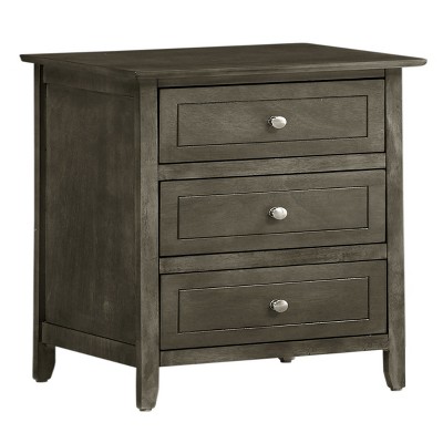 GlasFlength Nightstands Modern Three Drawer Bedside Table with Metal Handles Elegant Design for Bedroom Storage, Gray, 19"*15"*25"