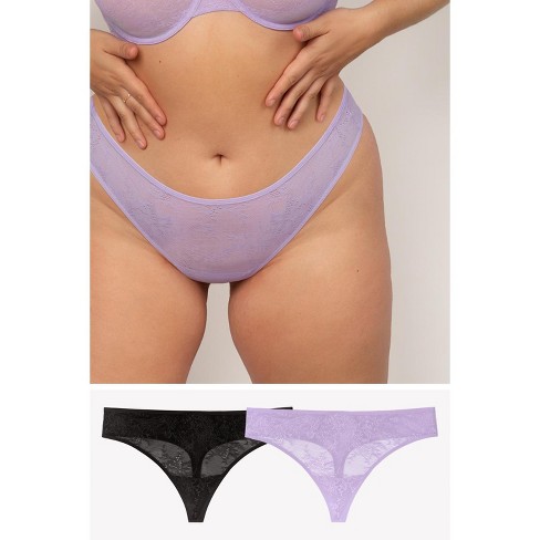 Smart & Sexy Lace Trim Thong Panty 2 Pack Black Hue/lilac Iris (lace) Large  : Target