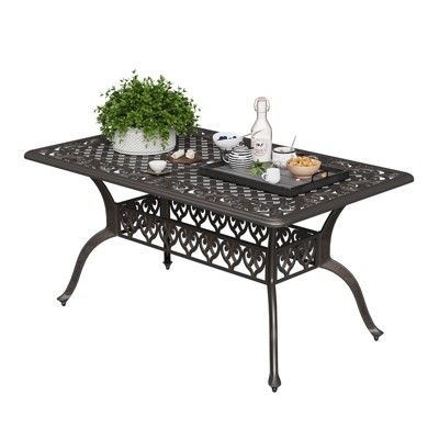 59"x35" Outdoor Dining Table for 6, Cast Aluminum Patio Table with Umbrella Hole, Weather Resistant, for Garden, Backyard, Poolside, Vintage Bronze