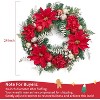 Christmas Wreath for Front Door, 24 In Pre-Lit Christmas Wreath with Faux Flower for Door Fireplace Wall Window, Indoor Outdoor Xmas Decor - 2 of 4