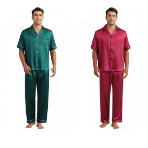 INSPIRE CHIC Men's 2 Pack Casual Sleepwear Short Sleeve Satin Pajamas Sets - 1 of 4