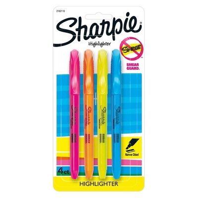 Sharpie Pocket 4pk Highlighters Narrow Chisel Tip Multicolored