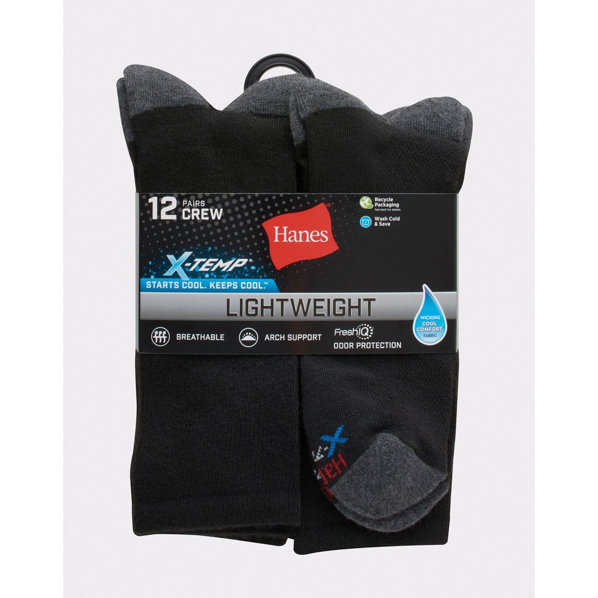 Hanes X-Temp Men's Lightweight Crew Socks, Shoe Sizes 6-12, 12-Pairs - thumbnail 4