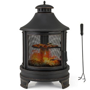 Tangkula 30 Inch Outdoor Fire Pit Chiminea w/ Grill Chimney Spark Screen Door Fire Poker - 1 of 4