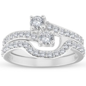 Pompeii3 1 1/2 Ct Diamond Engagement Two Stone Forever Us Ring Set White Gold - 1 of 4