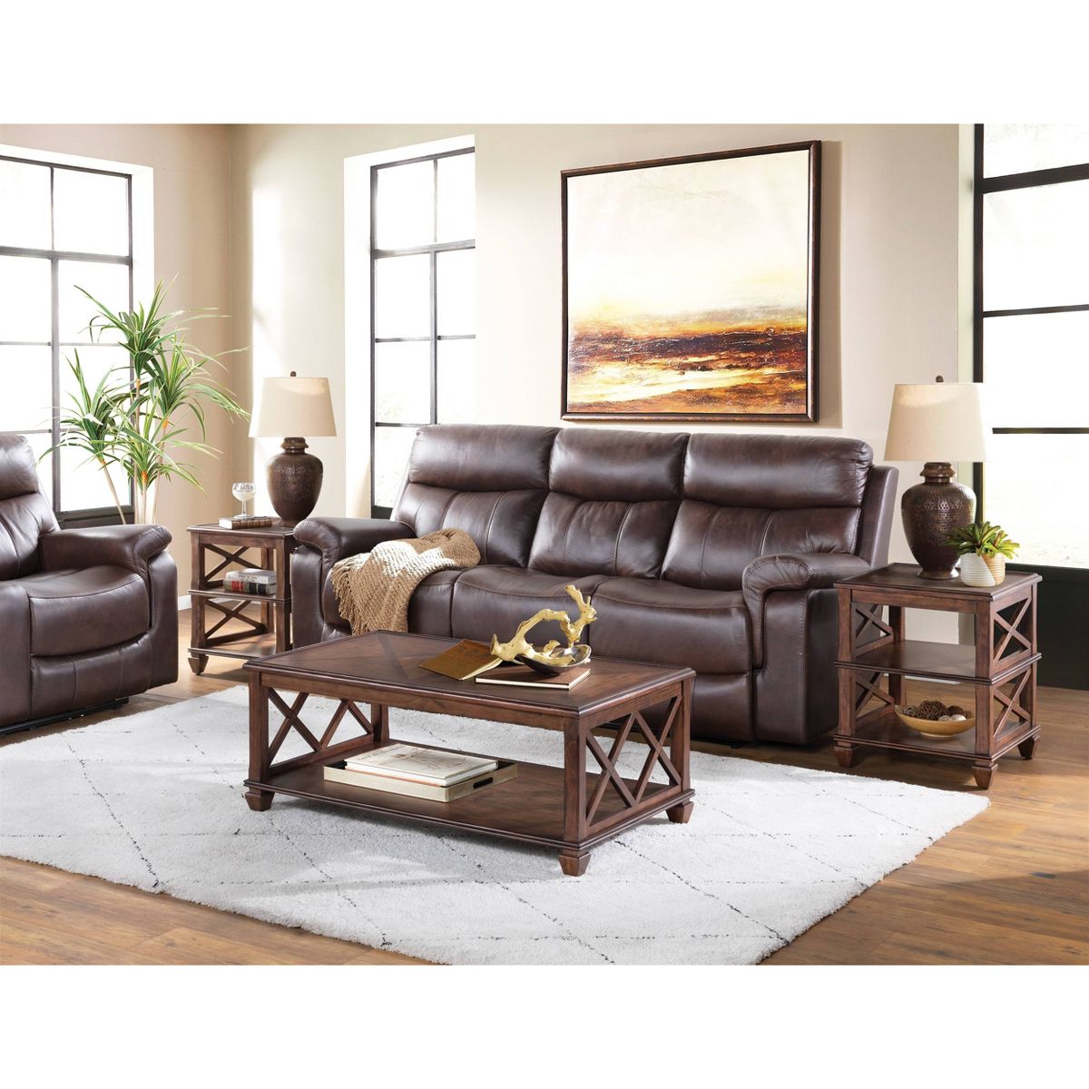 3pc Bridgton Wood Living Room Set with Coffee Table and 2 Shelf End Tables Cherry - Alaterre Furniture: Mid-Century Modern Design - thumbnail 2