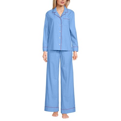 Lands' End Women's Cotton Poplin 2 Piece Pajama Set - Long Sleeve Top and Pants