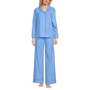 Lands' End Women's Cotton Poplin 2 Piece Pajama Set - Long Sleeve Top and Pants - 1 of 3