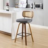 Bekrvio Swivel Counter Height Bar Stools, 29" Faux Leather Upholstered with with Rattan Back, Black for Kitchen Counter - 2 of 4