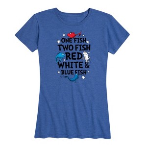 Women's - Dr. Seuss - Red, White and Blue Fish Short Sleeve Graphic T-Shirt - 1 of 4