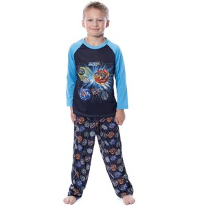 Beyblade Burst Boys' Spinner Tops Tossed Print Raglan Sleep Pajama Set Blue - 1 of 4