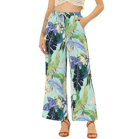 Allegra K Women's Tropical Floral Casual Elastic Waist Wide Leg Palazzo Pants - image 1 of 4