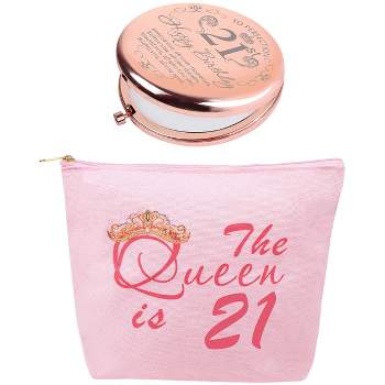 DoraDreamDeko 21st Birthday Gifts for Women, Makeup Bag & Mirror, Pink & Rose Gold