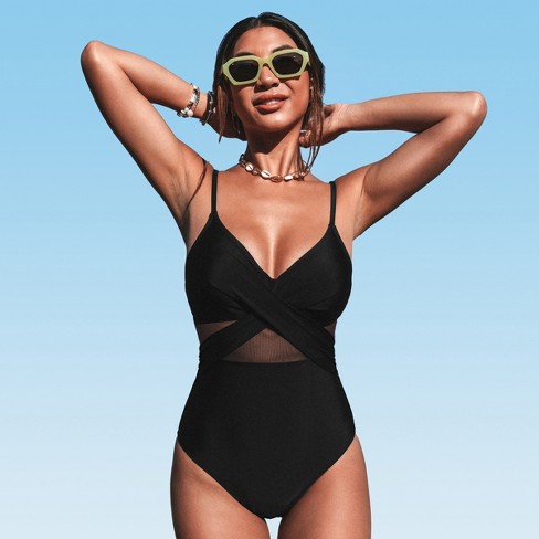 Women's Cutout Scallop Trim One Piece Swimsuit -cupshe-black-small : Target