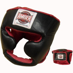 Amber Fight Deluxe All Leather Headgear with Cheek Protection for Boxing, Kickboxing, and MMA, Black - 1 of 1