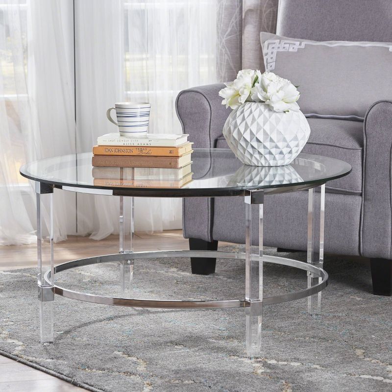 Elowen Modern Round Coffee Table Clear - Christopher Knight Home, 3 of 7