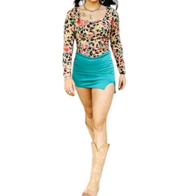 Women's Leopard Floral Print Ribbed Square Neckline Top - Lucky & Blessed