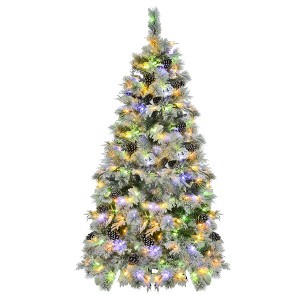 VisioGear Craft Activity Kits 6FT Pre-Lit Spruce Snow Flocked Christmas Tree with Pine Cones, Artificial Xmas Tree, Multicolor - 1 of 4
