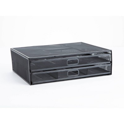 Black Metal Mesh Monitor Stand with Storage Drawers