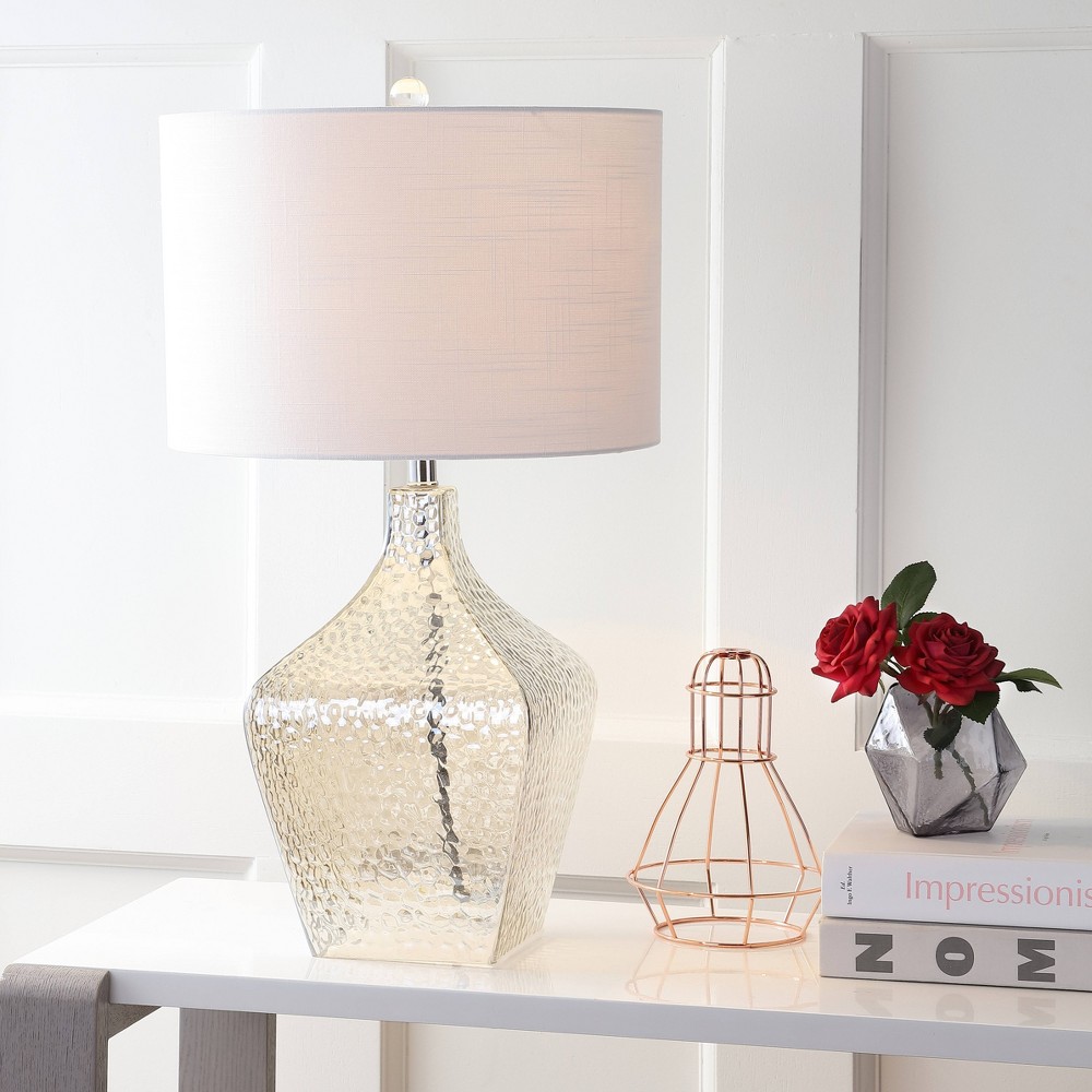 JONATHAN Y 26" Glass Jane Table Lamp (Includes LED Light Bulb) Clear : Modern Linen Shade, UL Listed