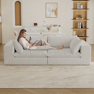 78.8" Blue Corduroy Fabric Deep Seat Couches Cloud Sofa for Living room Double-layer design Removable Cushion - 1 of 4