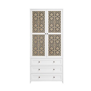 TiramisuBest Hollow Pattern 2-Door 3-Drawer Wardrobe, Wood & White Finish, Ideal for Bedrooms and Dressing Rooms - 1 of 4