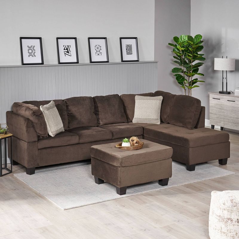 3pc Canterbury Fabric Sectional Sofa Set Chocolate - Christopher Knight Home, 3 of 8