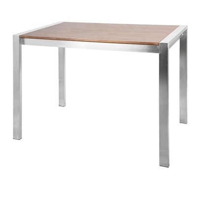 NicBex Dining Table Contemporary Counter Table in Brushed Stainless Steel and Walnut Wood for Kitchen, Dining Room