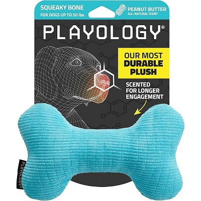Playology Dog Toys | Plush Squeaky Bone Chew Toy for Dogs | Medium Peanut Butter Scented Toy - Easy to Clean and Made from Non Toxic Materials