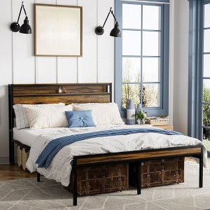 Queen Size Bed Frame with Headboard, Metal Platform Bed Frame with Storage Shelf, Metal Slats Support, No Box Spring Needed - 1 of 4