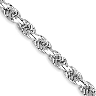 Black Bow Jewelry 3.5mm 10k White Gold Solid Diamond Cut Rope Chain Bracelet